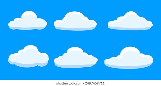 Vector en la nube. Colección de ilustraciones de nubes blancas. Vector conjunto de nubes de dibujos animados en diseño plano.Conjunto de iconos de la nube. 