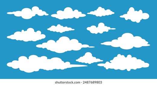 Cloud vector. Collection of white cloud illustrations. Vector set of cartoon clouds in flat design.Cloud icon set. 