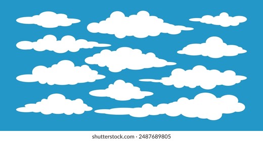 Cloud vector. Collection of white cloud illustrations. Vector set of cartoon clouds in flat design.Cloud icon set. 