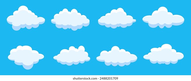 Cloud vector. Collection of white cloud illustrations. Vector set of cartoon clouds in flat design.Cloud icon set. 