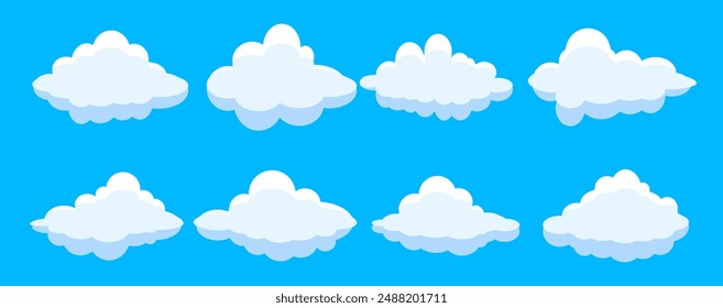 Cloud vector. Collection of white cloud illustrations. Vector set of cartoon clouds in flat design.Cloud icon set. 