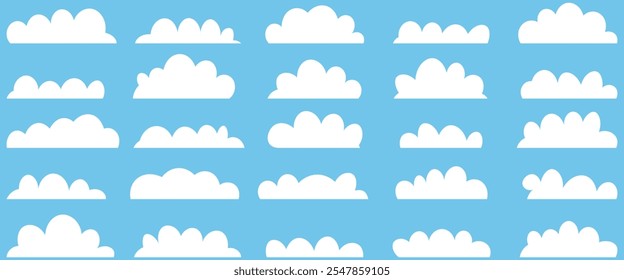 Cloud vector collection. White cloud illustrations. Set of cartoon clouds in flat design vector. Abstract comic weather elements.Simple cloudy shapes. vector illustration