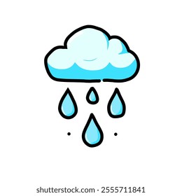 cloud vector design with raindrops, cute sticker in rainy season, bluish white.