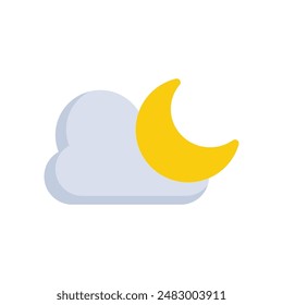 Cloud vector icon with crescent moon. Vector sign illustration for sunny weather at night with clouds. On a blank background and can be edited again.