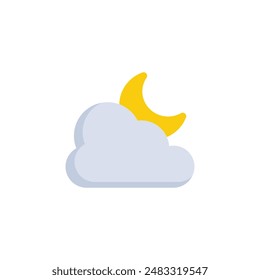 Cloud vector icon with crescent moon. Vector sign illustration for sunny weather at night with clouds. On a blank background and can be edited again.