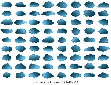 Cloud vector icon set blue color on white background. Sky flat illustration collection for web, art and app design. Different nature cloudscape weather symbols.