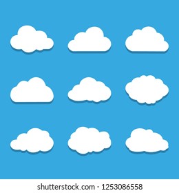 Cloud vector icon set on blue background with shadow.  Vector illustration.Flat design for business financial marketing banking advertising web concept cartoon illustration.