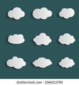 Cloud vector icon set white color on blue background. Sky flat illustration collection for web. Vector illustration