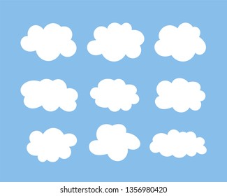 Cloud vector icon set. White clouds on blue background