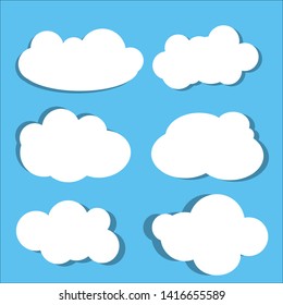 Cloud vector icon set white color on blue background. Flat sky illustration, for web, art and app design.Web, app decoration element. Vector Illustration