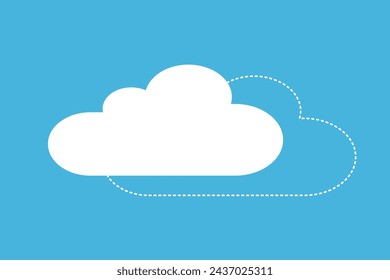 Cloud vector icon set white color on blue background. Flat cloud illustration with dashed line cloud icon isolated on blue sky background.