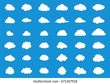 Cloud vector icon set white color on blue background