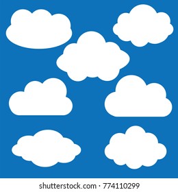 Cloud vector icon set white color on blue background. Sky flat illustration collection for web. Vector illustration