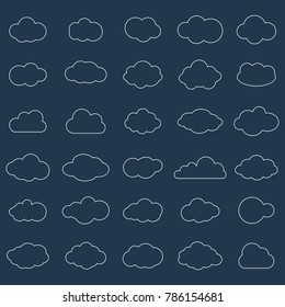 Cloud vector icon set white color on gray background. Sky flat illustration collection for web. Vector illustration