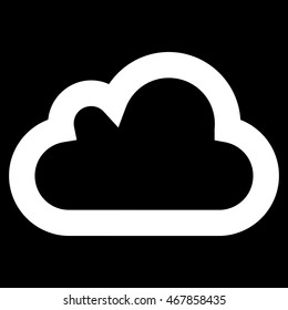 Cloud vector icon. Style is linear flat icon symbol, white color, black background.