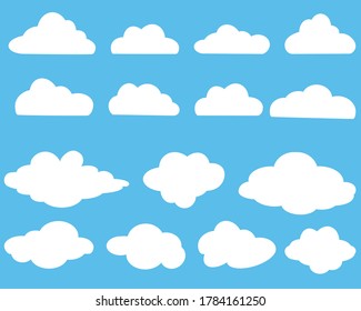 Cloud vector icon symbols set. White clouds cartoon shape drawing flat style on blue sky abstract background, graphic vector illustration element for website, logo, web banner, sticker and any design
 - Shutterstock ID 1784161250