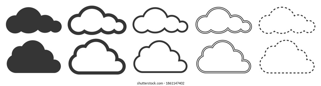 Cloud vector icons. Set of Cloud symbols on white background. Vector illustration. Various black Cloud icons.