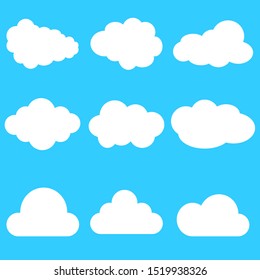 Cloud Vector illustration. Abstract white cloudy set isolated on blue background.