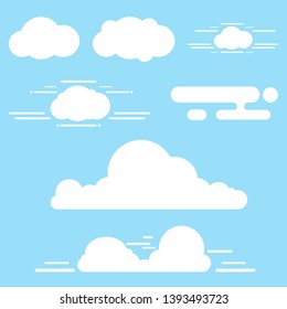 Cloud vector illustration on blue sky background. Flat design. Vector Illustration.