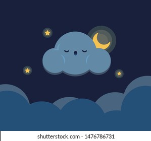 Cloud vector illustration on blue sky with face. 