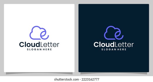 Cloud vector logo design with initial letter e. cloud computing template. creative. global internet. upload. data transfer. download website. technology icon. network symbol.