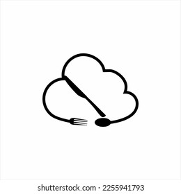 Cloud vector logo design with spoon, fork and knife. Unique concept logo.