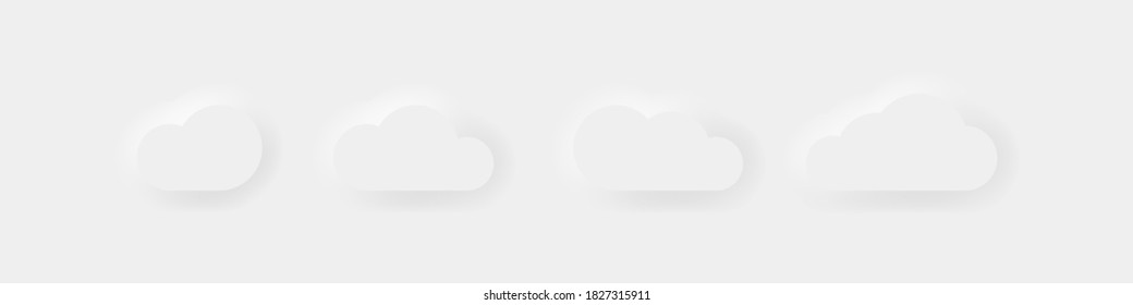 Cloud vector neumorphism web buttons in shape of clouds, data storage symbol internet illustration