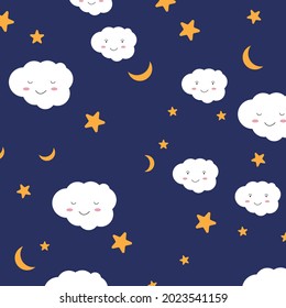 cloud vector pattern, cute cloud face background,