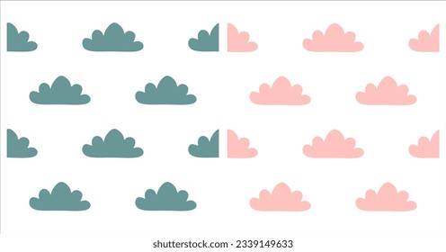Cloud vector seamless pattern set. Colorclouds on white background. Cute template for wallpaper, kid room and Baby shower decor. Sky Collection for wrapping paper, package, child holiday, Postcard.