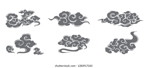 Cloud vector set. Chinese, Thai, Japanese styles.