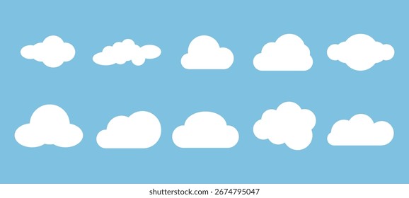 Conjunto de vetor de nuvem - Coleção de ícones de nuvem plana e estilizada para clima, interface do usuário ou design de computação em nuvem