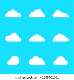 Cloud Vectors, Cloud Set Collection on Blue Background