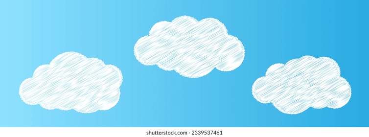 Cloud vectors in the sky, colored pencils, and hand-drawn style illustrations. cloudy whether.