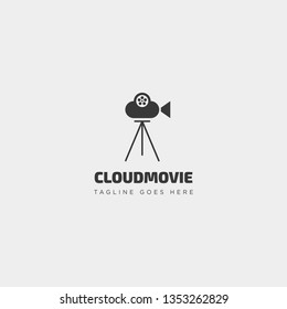 cloud video movie badge simple logo template with black color vector illustration