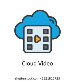 Umrissbilderillustration von Cloud-Video-VektorFill. Multimedia-Symbol auf weißem Hintergrund - EPS10-Datei