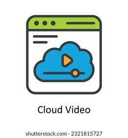 Cloud Video Vector  Fill outline Icon Design illustration. Multimedia Symbol on White background EPS 10 File