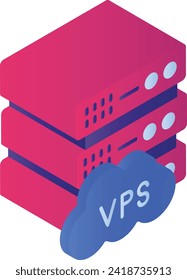 Cloud Virtual Private Server or VPS isometric Concept, virtualized resources as service Vector Icon Design, Cloud computing and Web hosting services Symbol, Data Center Sign, Data Storage illustration