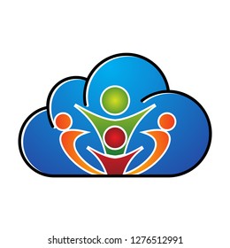 Cloud virtual storage emblem with group of people
