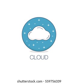 Cloud virtual storage logo with stars. Cute vector illustration.