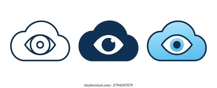 Cloud Visibility Icon with Eye View Symbol. Online File Monitoring. Vector Illustration