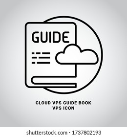 Cloud VPS Guide book icon, User manual Outline icons vector. An illustration graphic of a book with cloud, rounded thin line, perfect for website, landing page, hosting, VPS provider, or any business