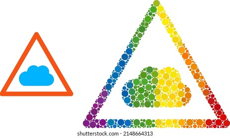 Cloud warning mosaic icon of round items in variable sizes and rainbow colored shades. A dotted LGBT-colored cloud warning for lesbians, gays, bisexuals, and transgenders.