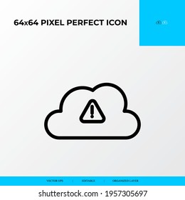 Cloud warning vector line icon style. security and private file icon. 64x64 Pixel perfect