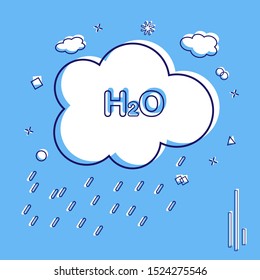Cloud with water formula on blue sky background. Concept of clean water, ecology and environment in art style.