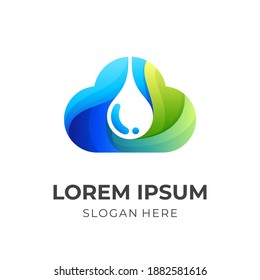 Wolkenwasser-Logo, Wolke und Wasser, kombiniertes Logo mit 3D-farbigem Stil