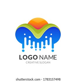 cloud and water logo template, modern 3d logo style in gradient vibrant colors