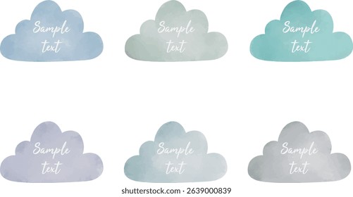Cloud watercolor frame vector illustration collection set. Cute frame in cloud shape doodle cartoon for banner, tag, asset, material, graphic element, design