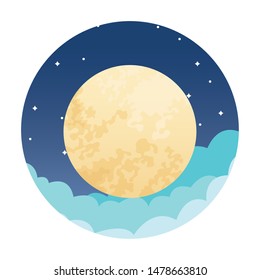 Cloud wather cartoon symbol isolated in the sky at nigh round icon ,vector illustration graphic design.