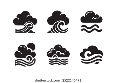 Cloud With Wave Icon Set Vector Illustration