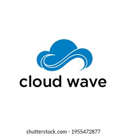 Cloud-Wellen-Logo-Design für blaue Vektorgrafik